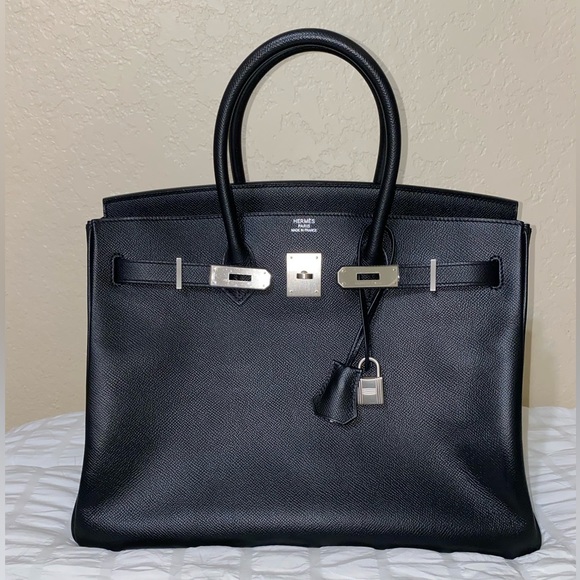 HP🎉RARE HERMÈS BIRKIN BRUSHED PALLADIUM HW EPSOM BLACK LEATHER 35 cm - Picture 11 of 16